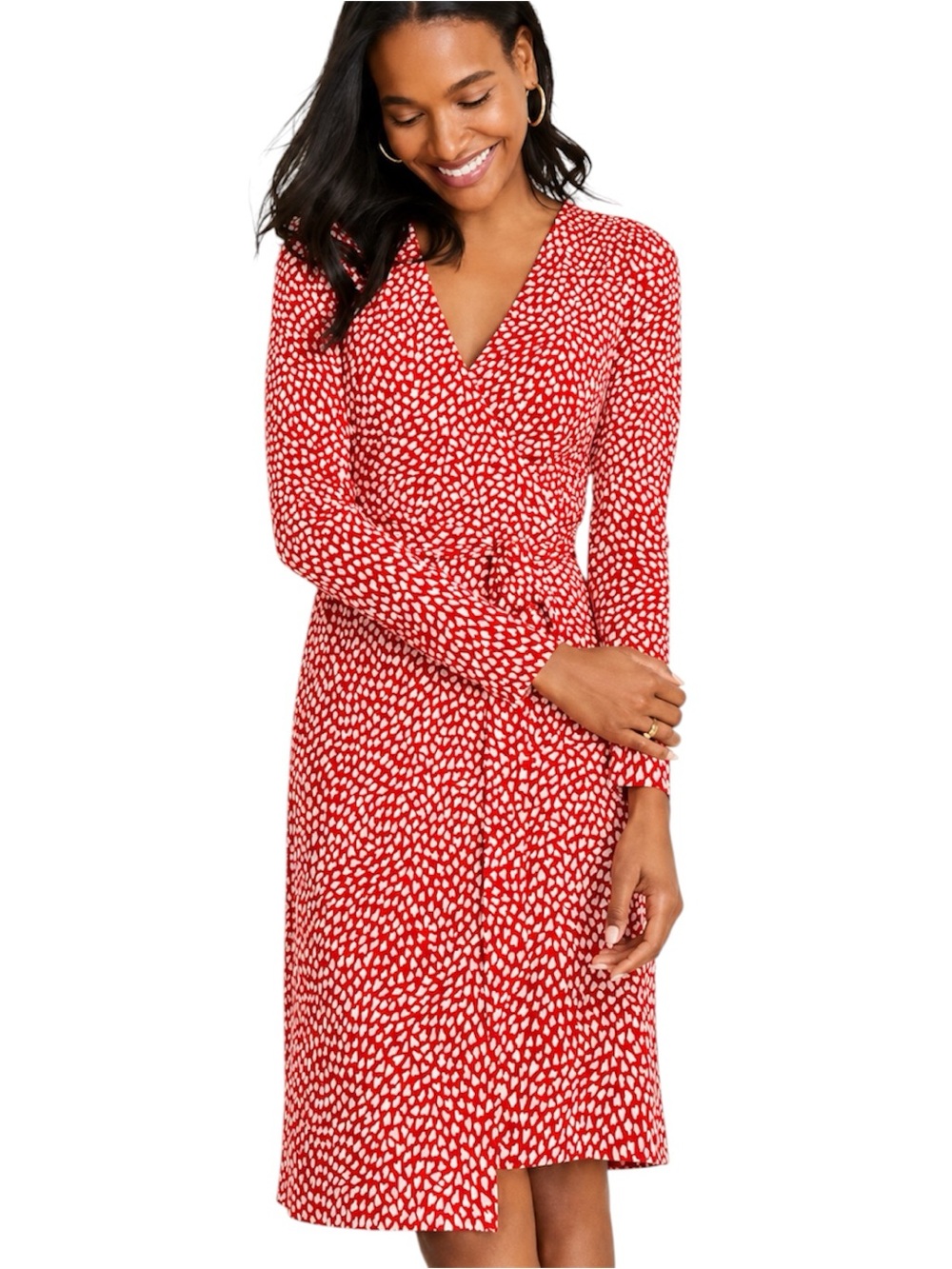 Ann Taylor Heart Wrap Midi Dress Red Size 8 Office Valentine’s Day